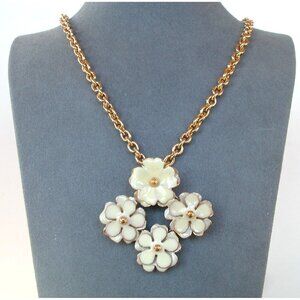 Anne Klein Gold-Tone Chain Necklace With White Floral Pendant,  Bracelet, Earrin